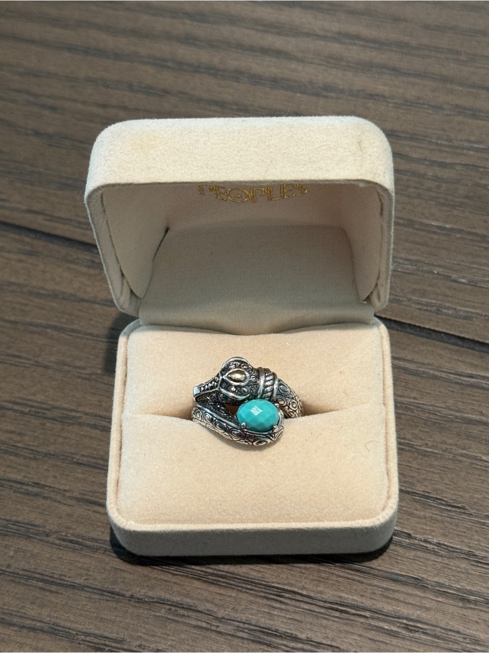 JAI John Hardy Sterling Silver 925 14K Turquoise Emerald Crocodile Ring Sz 6.75
